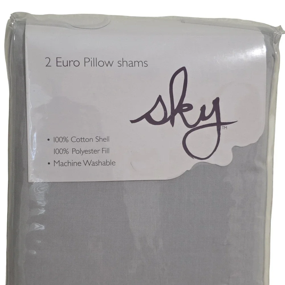 Sky Tufted Euro Pillow Shams Set of 2 Gray 100% Cotton 26x26 New